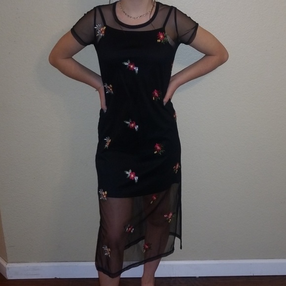 Black Mesh Floral Dress - Picture 1 of 5